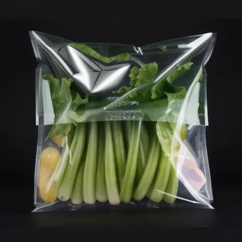 Aangepaste Anti-Mistige Bopp Clear Bag Verse Fruit Groenten Verpakking Zakken Voor Sla Plastic Verpakking Transparante Zelfklevende Zak