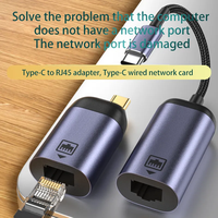 Coque en alliage d'aluminium 100mbps RJ45 femelle vers Type C mâle Adaptateur de transfert audio rapide avec fil en nylon pour téléphone portable