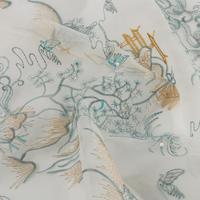 Tissu brodé paysage chinois exquis avec sequins brillants et motif de pagode montagneuse pour robe Cheongsam de luxe