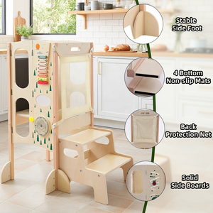 الأكثر مبيعًا مجموعة برج التعلم القابل للطي من خشب الصنوبر الصديقي الصديقي الصديقي الصديقي ، برج التعلم متعدد الوظائف 6 في 1 للمطبخ - Product Image 2