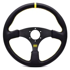 Universal Leather+Aluminum Racing Car Parts 350mm Flat Steering Wheel