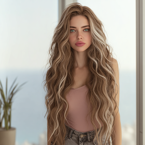 Nuova <span class=keywords><strong>Parrucca</strong></span> Frontale da <span class=keywords><strong>Donna</strong></span> 13*3 2025, Onda Morbida Sfumata Grigio-Marrone, Fibra Trasparente ad Alta Temperatura - Product Image 5