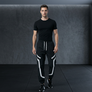 Top Selling Men's Black Lightweight Sweatpants With <b>White</b> Side Stripe Elastic Waist Drawstring Casual <b>Joggers</b> Summer Sport Pants - Product Image 3