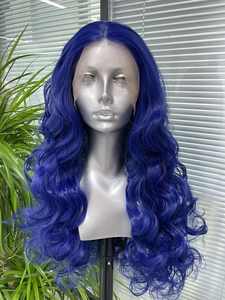 Perucas Frontais Luxuosas Futura 13*3 para Mulheres, 28 Polegadas de Comprimento, Azul, Ondas <span class=keywords><strong>Afro</strong></span>, Fibra Resistente ao Calor, Base de Renda de Seda, Alta Densidade 180% - Product Image 2