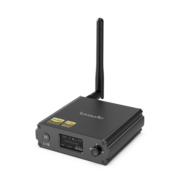 Lavaudio Hi-Res LDAC Bluetooth 5.1 Receiver with 7 EQ Mode HiFi DAC Audio Decoder Wireless Audio Adapter Amplifier for Speakers