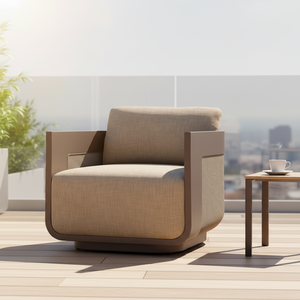 Chaise longue en aluminium RH Sedona Cane, cadre bronze foncé avec tissu crème et accents en rotin tressé, chaise d'appoint moderne pour patio extérieur - Product Image 1