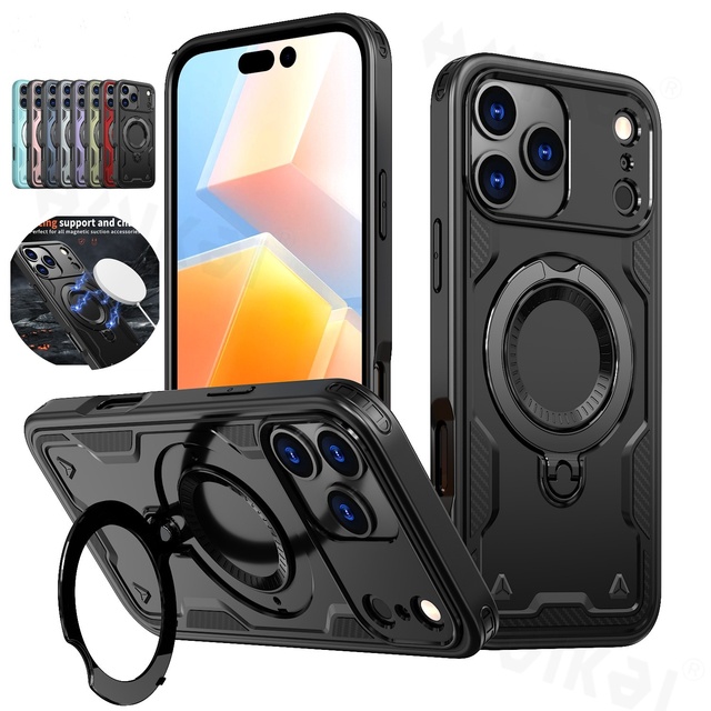 For iPhone 17 Pro Max Magnetic Case 360 Rotating Stand IPhones 16 Plus 15 Pro 14 13 12 Shockproof Magnetic Kickstand Cover