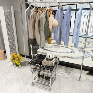 Support de rangement en fil métallique pour majordome de blanchisserie avec panier à linge roulant et porte-manteau pour la cuisine, la chambre et le couloir - Product Image 5