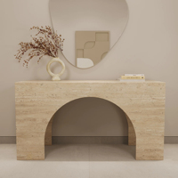 Table console en marbre Dream Home, avec découpe en arche romaine, structure en dalle massive et centre creux, mobilier d'appoint moderne pour entrée