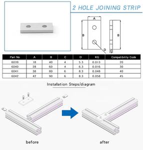 Profilo in Alluminio 6040 30*30 con 2 Fori, Striscia di Giunzione, Estrusione di Alluminio 20 30 40 45, Produttore Cinese - Product Image 4