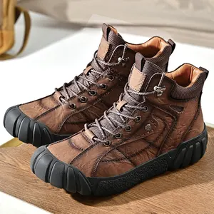 Zapatos casuales de cuero para hombres con estilo cepillado para caminar, zapatillas deportivas de invierno para hombres