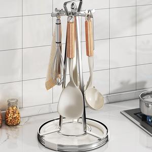 Support à ustensiles rotatif multifonctionnel Najie, rond, en acier inoxydable, pour suspendre cuillères et spatules de cuisine - Product Image 2