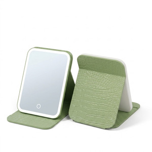 Crocodile Pattern Led Makeup Mirror With Touch Screen And Three Color Light For Women Portable Folding Desktop Use - Product Image 5