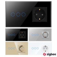 ZigbeeSmart Life 1/2/3/4 Gang LED Interruptor de pared de doble Polo y enchufes de Alemania Panel táctil Impermeable Durable Panel de vidrio de estilo europeo