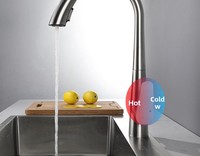 Robinet de cuisine intelligent monocommande extractible chaud-froid avec capteur, en acier inoxydable 304, cartouche céramique, rétractable, à poser sur comptoir