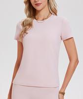 T-shirt basique pour femme, col rond, couleur unie, manches courtes, coupe ajustée, décontracté, tissu extensible et doux, à porter au quotidien