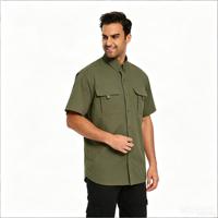 Chemise de pêche à manches courtes pour homme, boutonnée, avec fente dorsale, multi-poches, séchage rapide, protection solaire, pour la chasse et le travail en extérieur