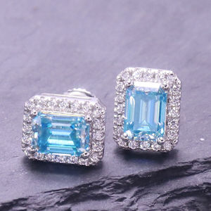 Pendientes Certificados de 1 Quilate con Corte Esmeralda Azul, Joyería de Siliconita VS - Product Image 3