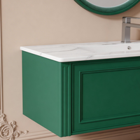 Meuble-lavabo mural moderne pour salle de bain, finition laquée verte, armoire sous-évier minimaliste, tiroir à fermeture douce, miroir intelligent rétroéclairé