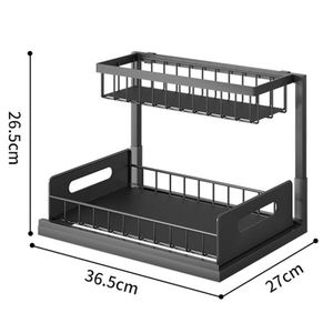 2 Tier Metal Under Sink Organizer Sliding Pull Out Cabinet <b>Basket</b> Drawers <b>Storage</b> Organizer Slide Out Sink Shelf for Kitchen - Product Image 3