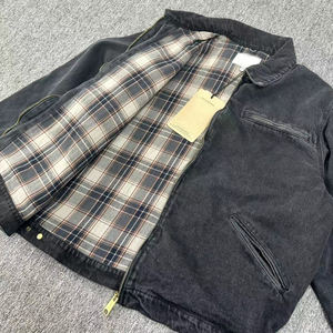 Veste de travail pour homme en denim délavé et vieilli, doublée, coupe oversize, style vintage, col rabattu, poches zippées, style urbain, devant/<span class=keywords><strong>dos</strong></span> - Product Image 5