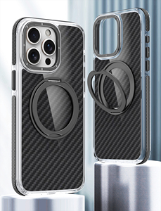 High Quality Carbon <strong>Fiber</strong> 360 Degree Rotating Ring Magnetic Mobile Phone Cover with Stand Protective Cell Phone Case - Product Image 3
