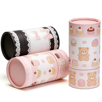 Boîte cadeau en tube de papier recyclé rose et noir style Lolita |   Emballage cylindrique personnalisable avec nœud en dentelle pour gâteaux et pains secs