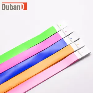 Duband PP 3/4" Neon Disposable Waterproof Synthetic Paper Identification Bracelets Adhesive Plastic Wrist Bands for Parties