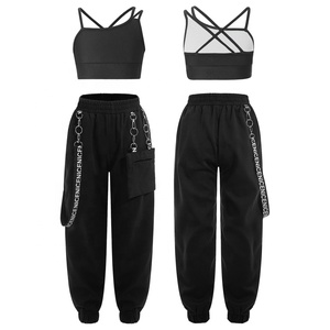 Haut court avec poche en chaîne pour enfants de 6 à 14 ans, pantalon pour l'entraînement et le fitness, le hip-hop, le yoga - Product Image 3