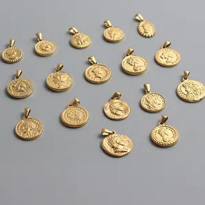 سحر الأزياء الفولاذ المقاوم للصدأ المجوهرات القديمة عملة رومانية قلادة ختم قلادة 18k مطلية بالذهب المعلقات