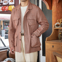 Veste de chasse rétro pour hommes 100% coton respirant motif à chevrons simple boutonnage fini manteau décontracté pour le printemps