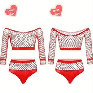 Ensemble 2 pièces en résille pour femme, haut court épaules dénudées et short taille haute - Product Image 5