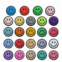 Patch brodé thermocollant en toile, motif visage souriant coloré fait main, personnalisable pour vêtements, jeans, sacs à dos - Vente en gros