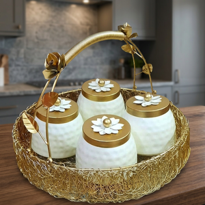 Ensemble de pots à épices avec couvercle fleuri et poignée en métal pour la cuisine - Product Image 4