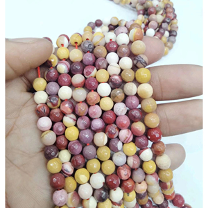 Perles rondes lisses en jaspe Mookaite naturel authentique |   Tailles disponibles : Agate Mirani du Rajasthan, thème Amour - Product Image 1
