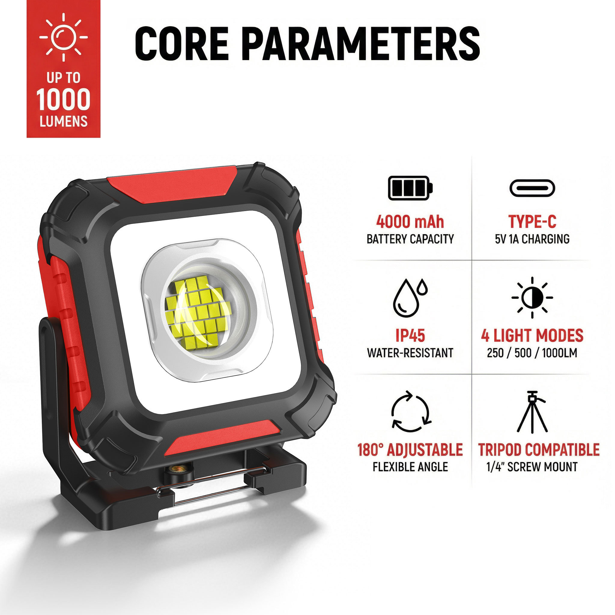 Brimmel Rechargeable Magnetic Work Light 4 Light Modes up to 1100lm 5V 1A Indoor Outdoor Waterproof IP54 for Camping Car Repair