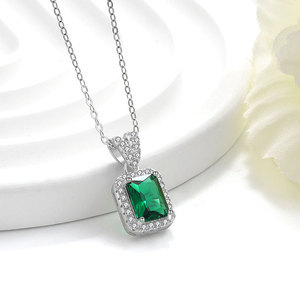 Classique Sterling Silver Rectangulaire Vert Gem Pendentif Cubique Zircone Glacé Carré Laboratoire Planté <span class=keywords><strong>Émeraude</strong></span> Pendentif Collier - Product Image 4