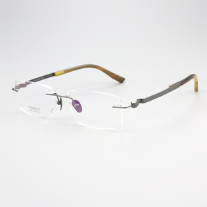 H2384 Montures de lunettes unisexe sans monture, très vendues, en <span class=keywords><strong>titane</strong></span> pur massif + corne de buffle d'eau, durables, classiques, rectangulaires, avec étui - Product Image 2