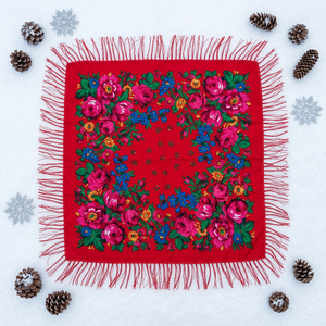 Traditional Berber Amazigh Fringe <b>Scarf</b> Kabyle Floral Headscarf <b>Red</b> Embroidered Cotton Autumn Wholesale Custom OEM Manufacturer - Product Image 1