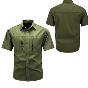 Chemise à manches courtes en twill décontractée pour homme, respirante, séchage rapide, écologique, teinte unie, pour les activités de plein air estivales, la randonnée, la chasse - Product Image 1