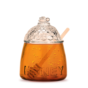 Barattolo per Miele in Vetro Goffrato con Coperchio a Nido d'Ape e Bastoncino in Legno, Lavabile in Lavastoviglie, 500ml - Product Image 6