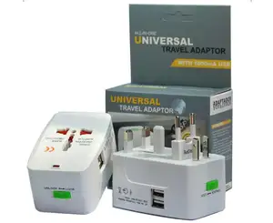 オールインワンユニバーサルインターナショナルプラグアダプター2 USBポートワールドトラベルAC充電器アダプター (AU US UK EUコンバータープラグ付き)