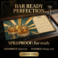 Vintage Bar Mat Retro Bar Runner Spill Resistant Bar Mat Calendar Print Bar Counter Rug