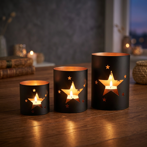 Support de bougie en fer forgé fait main Sonnet Decor avec découpe en forme d'étoile, impression numérique, résistant à la chaleur, pour la décoration de Noël à la maison - Product Image 2
