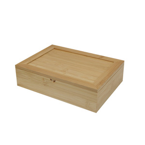 Caja de almacenamiento de madera de bambú de 24x17x6 cm con tapa y compartimento dividido para organizar joyas en el escritorio - Product Image 4