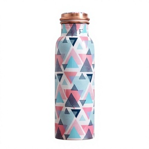 Botella de Agua de Cobre Puro con Diseño Geométrico Impreso, Tradicional Ayurvédica, Antiderrames, para Deportes, Venta al Por Mayor - Product Image 1