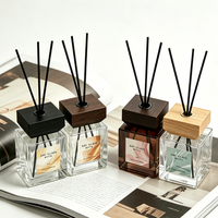 Bouteille diffuseur de parfum carrée en verre de haute qualité, 100ml, 150ml, 200ml, pour décoration intérieure, avec bouchon en bois – Vente directe usine