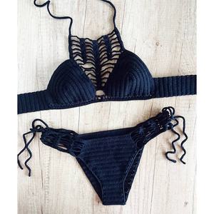 ชุดบิกินี่โครเชต์ทำมือ 2 ชิ้น ผ้าไนลอนตาข่ายแบบ OEM สั่งทำได้ ชุดว่ายน้ำเซ็กซี่สำหรับผู้หญิง ประดับด้วยคริสตัล ชุดบิกินี่โครเชต์ทำมือ - Product Image 4