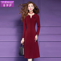 Robe mi-longue élégante et ajustée FMY61619 Automne Cheval de l'Année, style Normcore/Minimaliste, douce, coupe trapèze, rouge, à manches longues pour femme, ODM