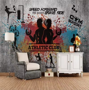 Etro pintado a mano Graffiti cancha <span class=keywords><strong>de</strong></span> baloncesto decoración Industrial Mural personalizado 3D papel <span class=keywords><strong>de</strong></span> pared papel tapiz gimnasio Mural - Product Image 2